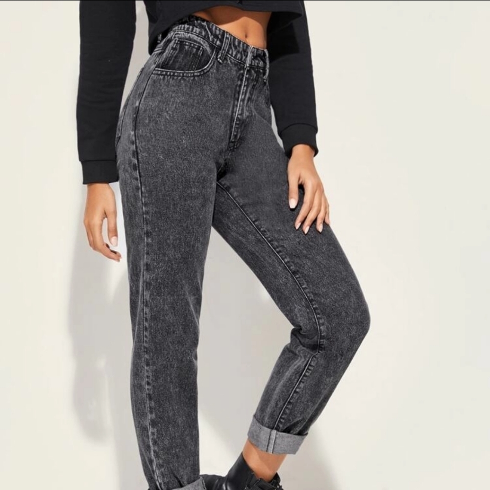 Black acid wash mom jeans